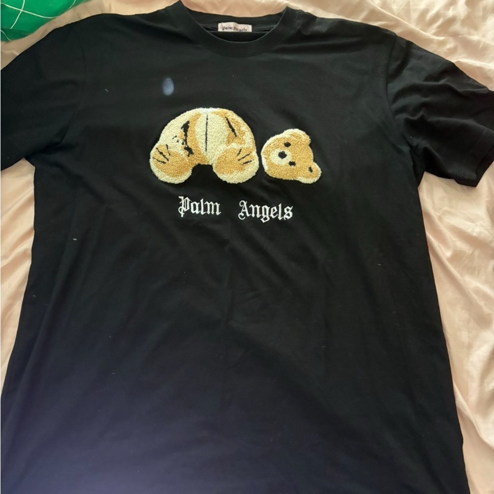 Palm Angels Black Tee with Tan Bear Design